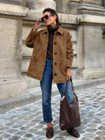 Chaqueta de ante con cuello marrón para mujer, abrigo holgado y grueso de media a larga, moda de invierno, 2024 - details 3