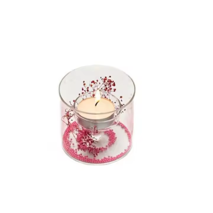 Adorno de mesa, soporte de vela de cristal, candelabro cilíndrico creativo, portavelas romántico a prueba de viento, Navidad - 1