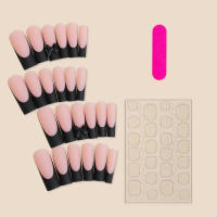 Uñas postizas francesas largas con punta negra a prueba de manchas, salón de uñas para mujeres y niñas - details 0