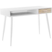 Escritorio Grande, 110x50cm, Mesa de Ordenador, Mesa Escritorio de Trabajo, con 1 Cajón y 1 Compartimento Abierto, Estructura de Acero, Madera, Blanco - details 7