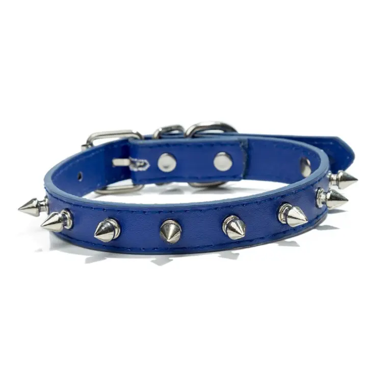 Productos para mascotas, Collar de cuero para perros y gatos, collares con tachuelas y pinchos coloridos y frescos, collar ajustable exquisito para mascotas, fotografía - 1