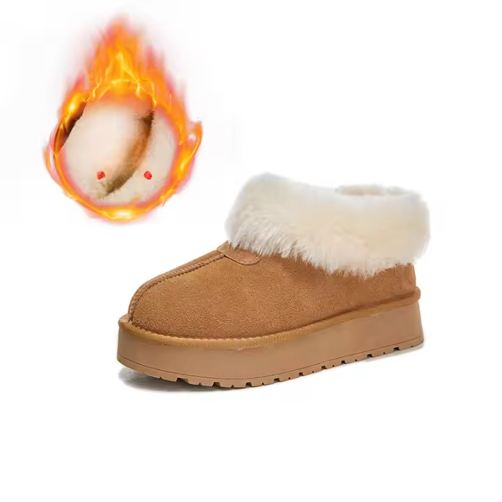 Botas de nieve de cuero Forro polar de suela gruesa Botas cortas de pelo real cálido - 1