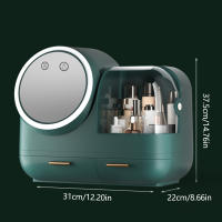 Caja de almacenamiento de maquillaje verde con espejo cosmético Led, Interruptor táctil de carga Usb, mango delicado - details 0