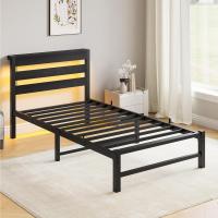 Marco de cama doble con estación de carga y luces LED, plataforma de metal resistente, marco de cama doble de 135 x 190 cm con cabecero de madera con almacenamiento, no necesita - details 33