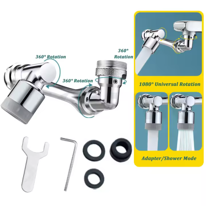 Grifo aireador giratorio de 1080 ° para baño, filtro de salpicaduras, grifo de cocina, boquilla de burbujeador para ahorro de agua - 1