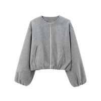 Chaqueta Bomber Suave de Moda para Mujer Otoño-Invierno 2024 Cuello Redondo Retro Manga Larga Chaqueta Elástica con Cremallera - details 1