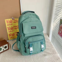 Mochila de gran capacidad de color puro, impermeable, multifuncional, bolso escolar para estudiantes, mochila de nylon para adol - details 7