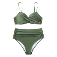 Conjunto de Bikini Sexy de dos piezas para mujer, ropa de playa Unicolor con realce, Tr de verano, Bikini Triangular, baño Ba de cintura, 2024 - details 32