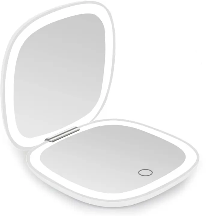 Scttomon Espejo de Viaje Luzado Compacto, Doble Cara, Ampliable 1X/10X, Regulable, Bolsillo Portátil para Bolso y Bolsillo - 1