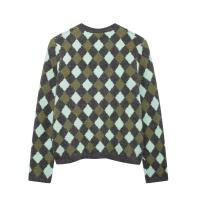 Otoño nuevo producto mujer Casual versátil patrón de diamante Jacquard manga larga cuello redondo tejido Cardigan abrigo - details 1