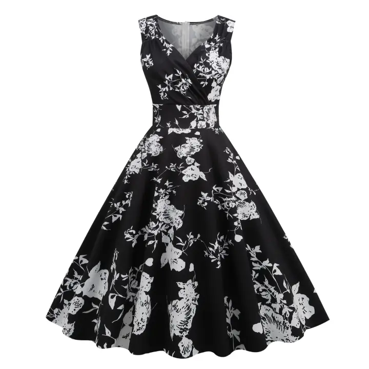 Vestido de Fiesta Impreso para Mujeres Falda de Swing Grande en Venta Caliente - 1