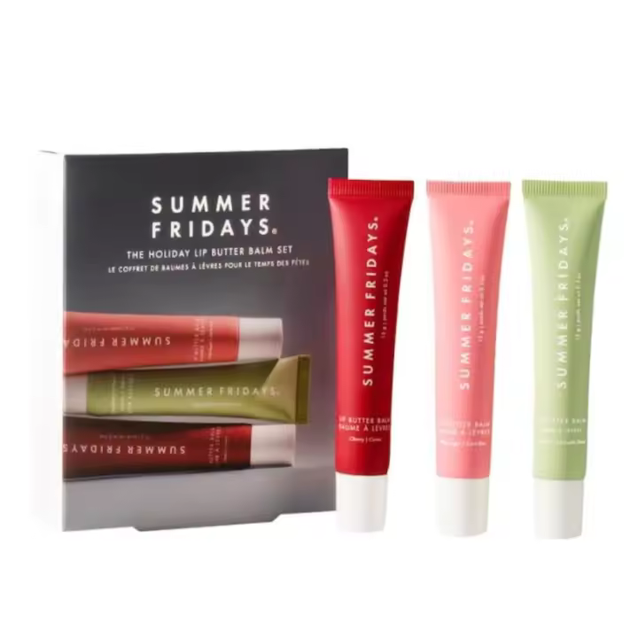 Summer Fridays Edición limitada The Holiday Lip Butter Balm Juego de 3 piezas Pink Sugar Sweet Mint Cherry - Nuevo en caja - 1