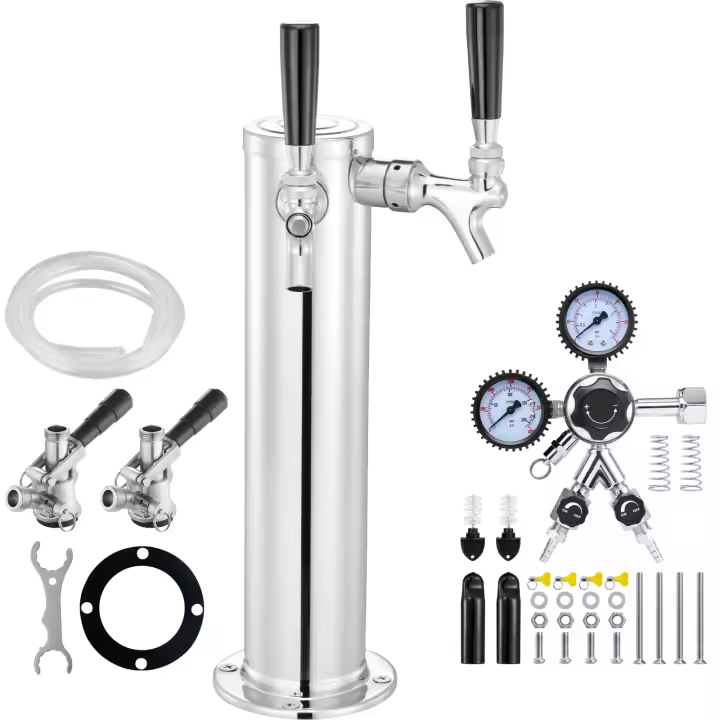 Kit de torre Kegerator de grifos dobles SucceBuy: mejore su bar en casa. Este kit SucceBuy es el sueño de un amante de la cerveza. La torre de cerveza de doble grifo de acero inoxidable 304 ofrece durabilidad y estilo. - 1