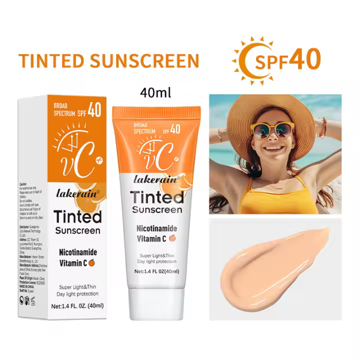 Protector solar teñido con vitamina C con SPF 40 Protector solar mineral hidratante con óxido de zinc y titanio Protección UV Dióxido Brillo saludable - 1