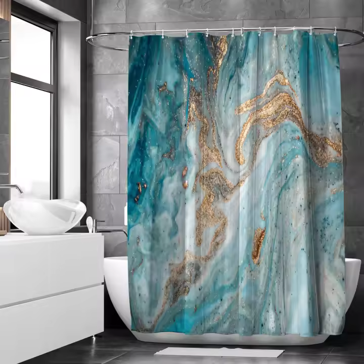 Cortina de Ducha Mármol Gris Oro Moderno Abstracto Lujo Cortina de Baño de Poliéster Impermeable Antimoho Lavable Cortina Ducha 180 x 180 cm con Ganchos - 1
