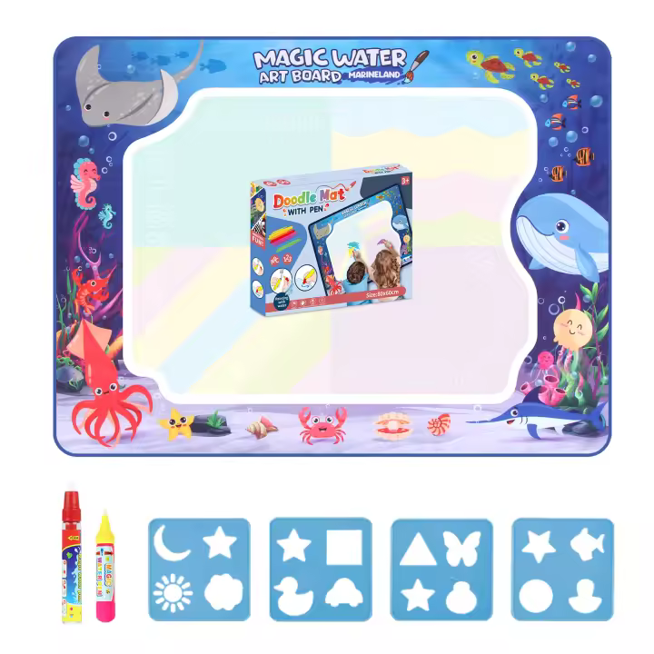 80x60CM Kids Coloring Doodle Magic Water Drawing Mat with Reusable Magic Pens Montessori Painting Board Educational Toys Gifts - 1
