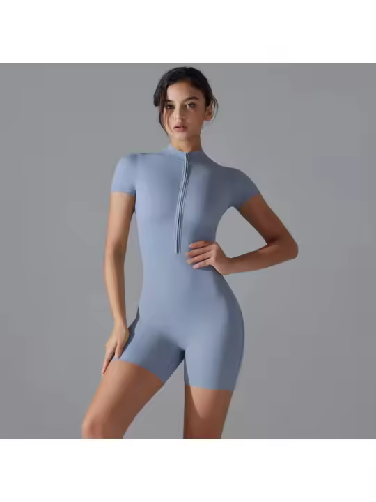 Conjunto de Yoga para Mujer Mono de Una Pieza con Cremallera Manga Corta - 1