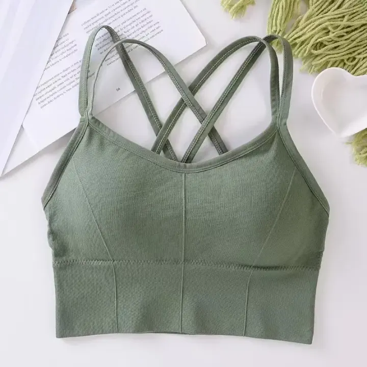 Tops sexis para mujer, camiseta sin mangas con tirantes cruzados en la espalda, sujetador deportivo Push Up para correr, sujetador de Yoga de Color sólido suave transpirable para Fitness y belleza - 1