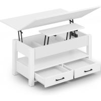 Centro Elevable, Mesa de Salón con Cajón y Compartimento Oculto, Mesas Elevables Modernas Convertibles en Comedor, 100 x 50 cm, Blanco - details 0