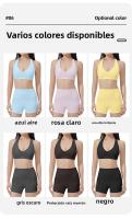 Sostén deportivo con almohadillas para el pecho, espalda hermosa, sujetador de tiras delgadas para pilates y fitnessbraConjunto de yoga con camiseta sin mangas y shorts que levantan los glúteos - details 6