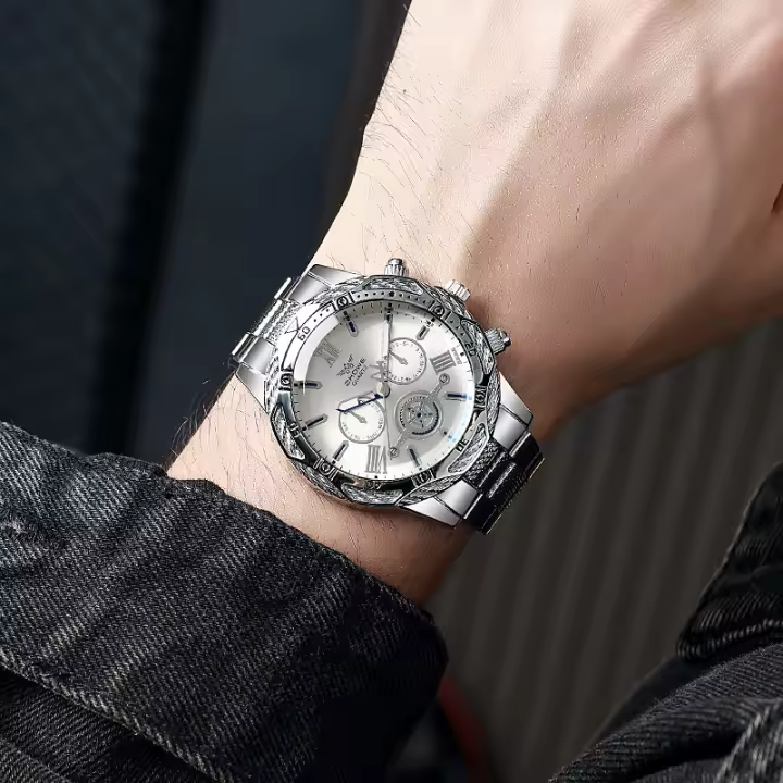 Alta calidad hombres oro reloj de arce inoxidable 2024 nuevo negocio analógico moda casual deportiva caliente sin forma - 1