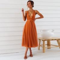 Vestido de tul Sexy profundo de verano para mujerVVestido Midi de tirantes finos con cuello sin espalda - details 6