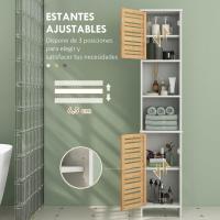 Estantes Ajustable y Puerta Bambú Anti-vuelco 35x30x170 cm Blanco y Natural - details 1