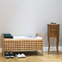 Banco con almacenaje de madera de nogal, forro de lino, 46,5 x 92,6 x 49 cm, color natural - details 0