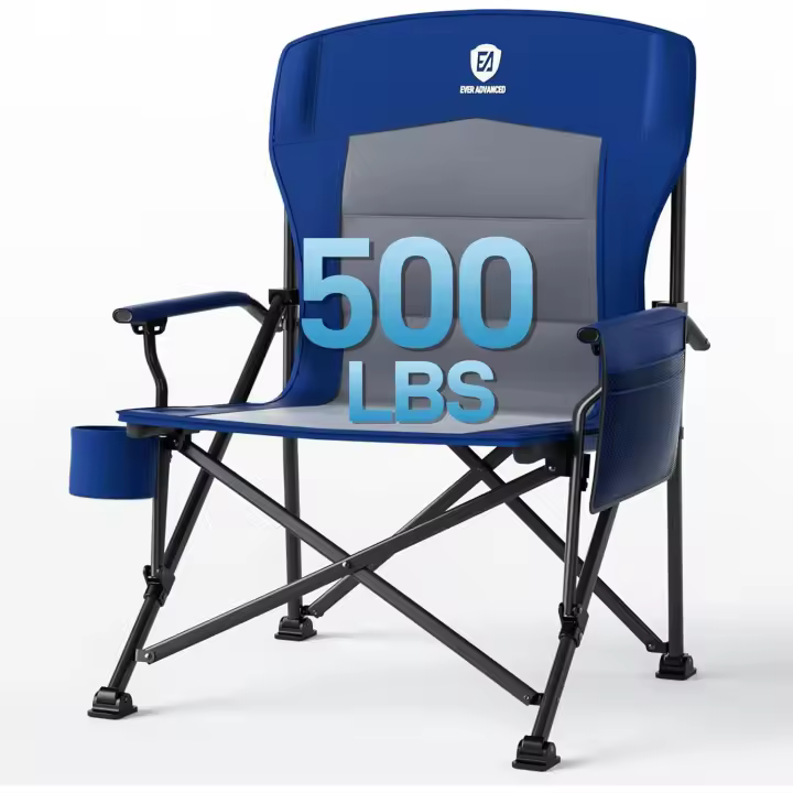 Silla Plegable para Acampar de Gran Tamaño 230KG Cargable con Bolsillo Lateral y Portavasos - 1