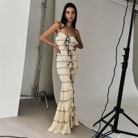 2024 Primavera/Verano ropa de mujer temperamento de nicho estilo socialité francés encaje plisado hasta la cintura vestido con tirantes ceñidos - details 9