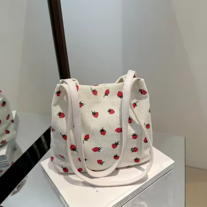 Fashionable and stylish hand-held tote bag for women 2025 summer new style corduroy simple street shoulder bag casual underarm bag - 1
