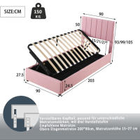 Cama tapizada 90x200 cm, cama con almacenaje hidráulico, litera de lino agradable para la piel, rosa (Sin colchón) - details 6