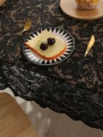 Mantel francés negro ENCE con estampado de cola de fénix, utilizado para decorar salones y mesas de comedor - details 1