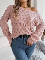 Suéter Casual de Invierno-Otoño Cuello Oblicuo, Manga Larga, Moda para Mujeres en Rosa - details 7
