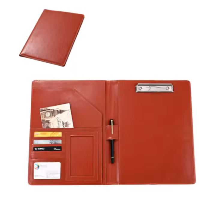 Carpeta de conferencias multifuncional A4, almacenamiento de archivos, portapapeles Vintage, carpetas de archivos de cuero con carpetas de escritura - 1