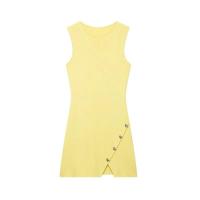 Vestido corto de punto sin mangas 2025 con cuello redondo y decoración de botones irregulares, nueva moda de verano para mujer - details 1