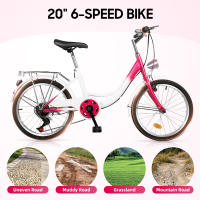 Bicicleta de ciudad con lámpara para niñas, bici de 6 velocidades y 20 pulgadas, color rosa, Unisex - details 1