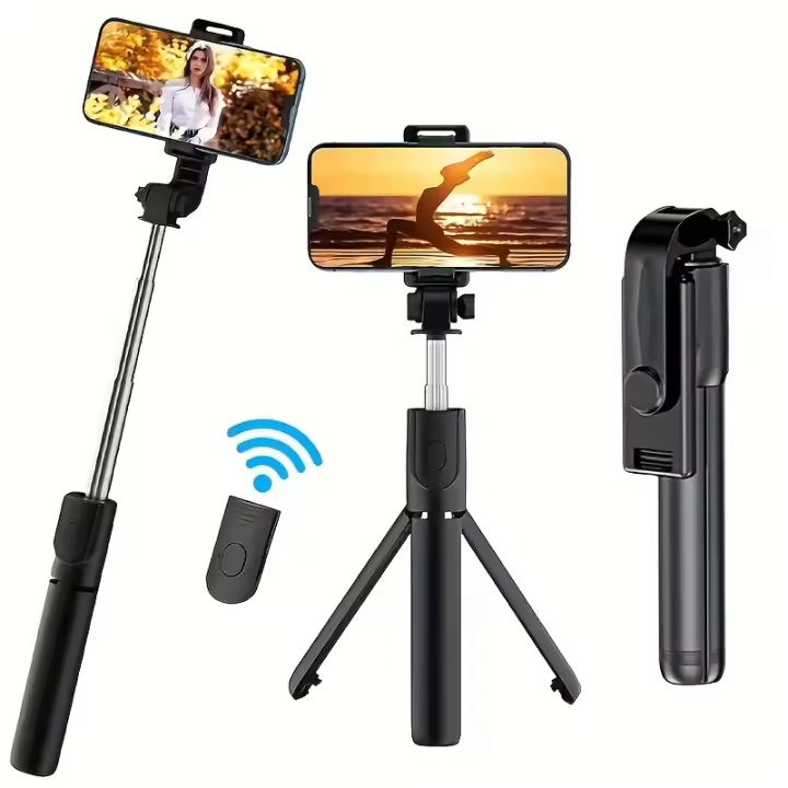 1 pieza Palo de Selfie Giratorio 360 °   con Soporte de Trípode, Control Remoto Inalámbrico, Anti-Tremor, Material ABS, Batería de Botón No Recargable, Portátil para Viajes y Grabación al Aire Libre - 1