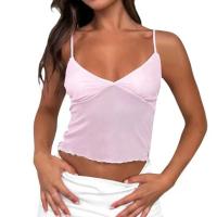 Top corto sexy con volantes Camiseta sin mangas Y2k con cuello en V Chaleco de tirantes sólido - details 3