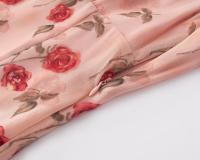 Vestido largo de gasa estampado con volantes, escote en V doble, estilo chaleco, cola de pez y falda paraguas, para vacaciones francesas. - details 9