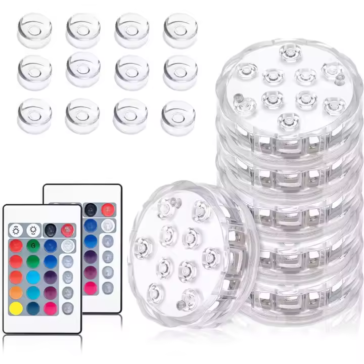 Luces Sumergibles, 10 L Luces Subacuáticas 16 Colores con 12 Ventosas 1 Control Remoto RF, Piscina Impermeable IP68 - 1