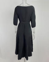 2025 primavera ropa de mujer europea y americana correa cintura temperamento vestido de hombro inclinado - details 9
