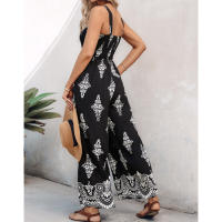 Mono con pernera ancha para mujer, novedad de verano, estilo con tirantes y bolsillo, estampado de posicionamiento tejido, 2025 - details 2