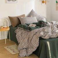 Juego de Ropa de Cama con Estampado a Cuadros Estilo Japonés Súper Suave para la Piel Algodón Lavado Cubierta de Edredón y Sábana Lina de Tela para el Hogar - details 16