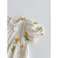 Pastoral niñas bebé bordado Floral mameluco de manga corta girasol mono infantil niño recién nacido ropa de bebé de una pieza - details 3