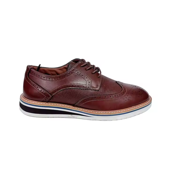 Zapatos Oxford con cinturón de cera marrón plano con estampado tallado en inglés - 1