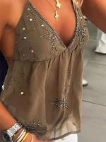 Top de Halter con Cuentas y Lentejuelas Sexy Escote en V, Espalda Abierta, Cordón, Vestido de Moda para Mujeres - details 4