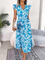 Vestido estampado de primavera y verano para mujer, largo Tre sin mangas, con cuello de seta comestible, adecuado para vacaciones - details 14