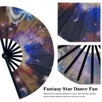 1 abanico de baile de estrellas de galaxia interestelar de ensueño: escultura de hueso de ABS con diseño de espacio cósmico, perfecto para festivales de música, día de San Valentín, bodas, fiestas y regalos del día de San Patricio, abanico de fiesta |   D - details 4