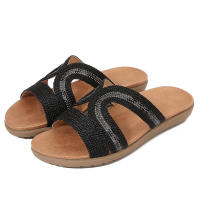 Sandalia grande hueco fondo plano agua diamante arrastrando sandalias viento bordado cómodos zapatos de mujer verano - details 1